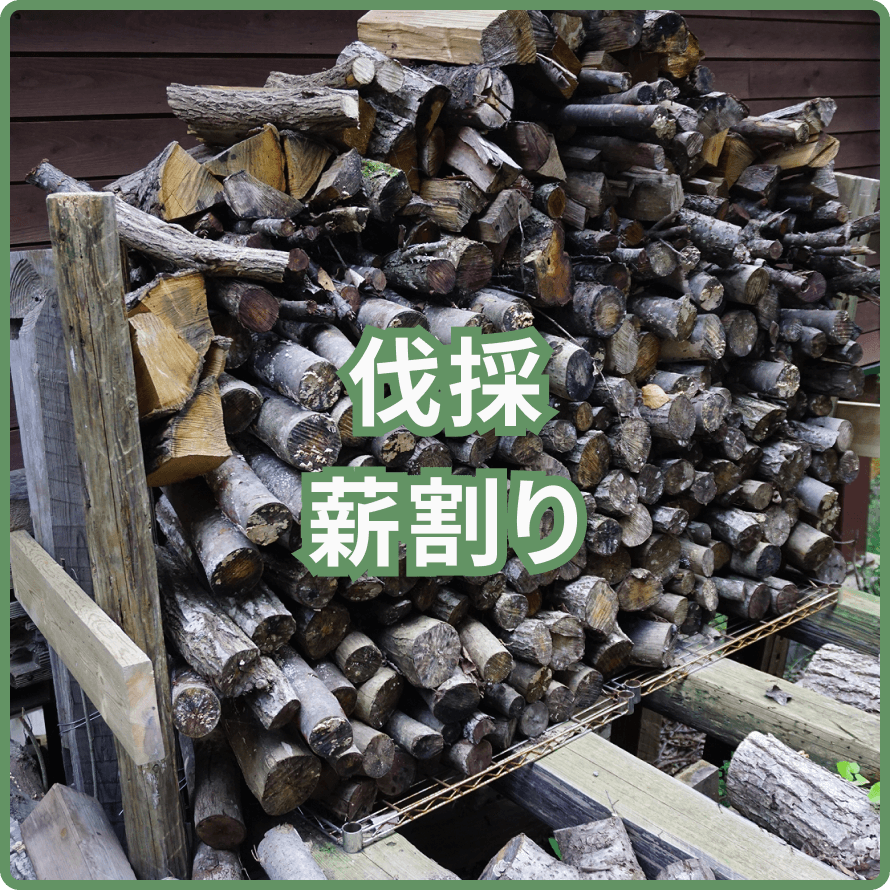 伐採、薪割りのイメージ図